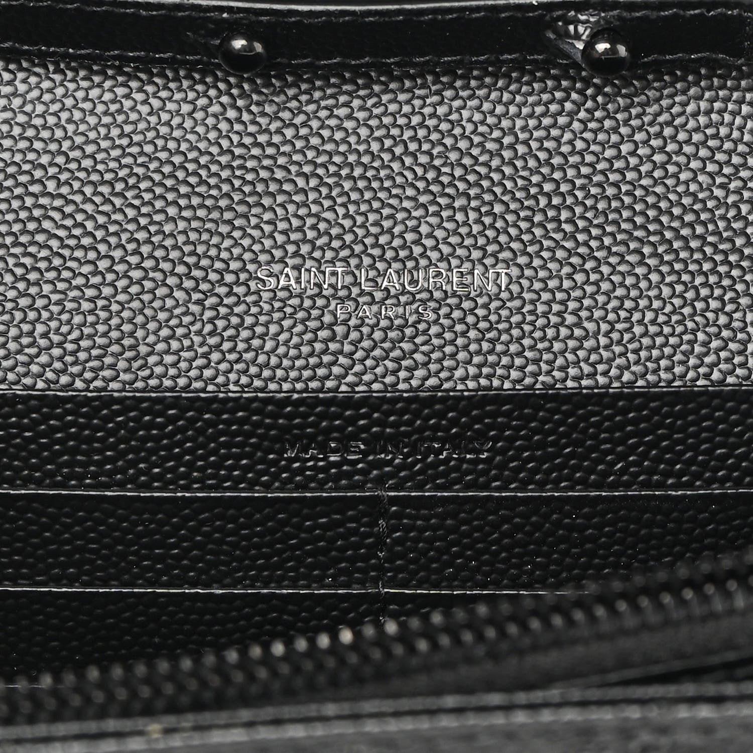 Saint Laurent Grain De Poudre Matelasse Chevron Monogram Chain Wallet Black 6 of 12