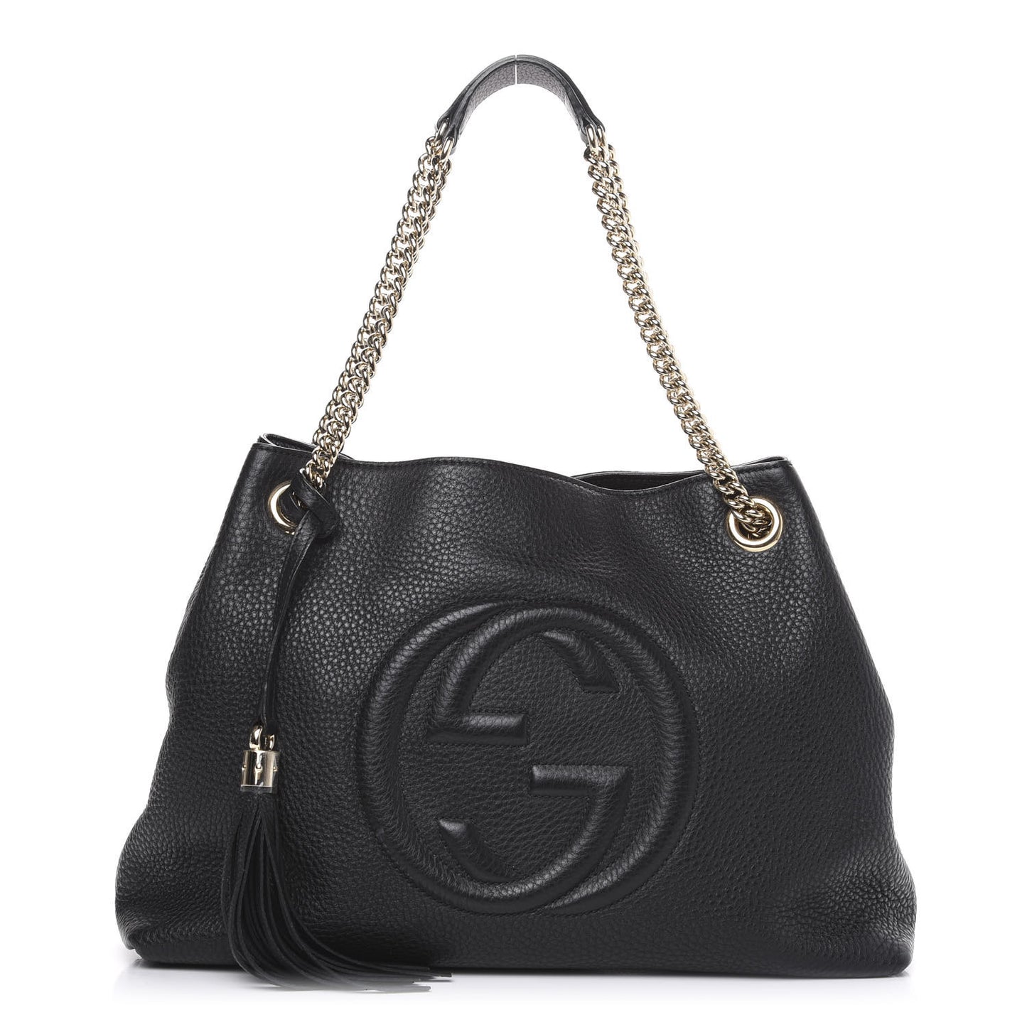 Pebbled Calfskin Medium Soho Chain Shoulder Bag Black