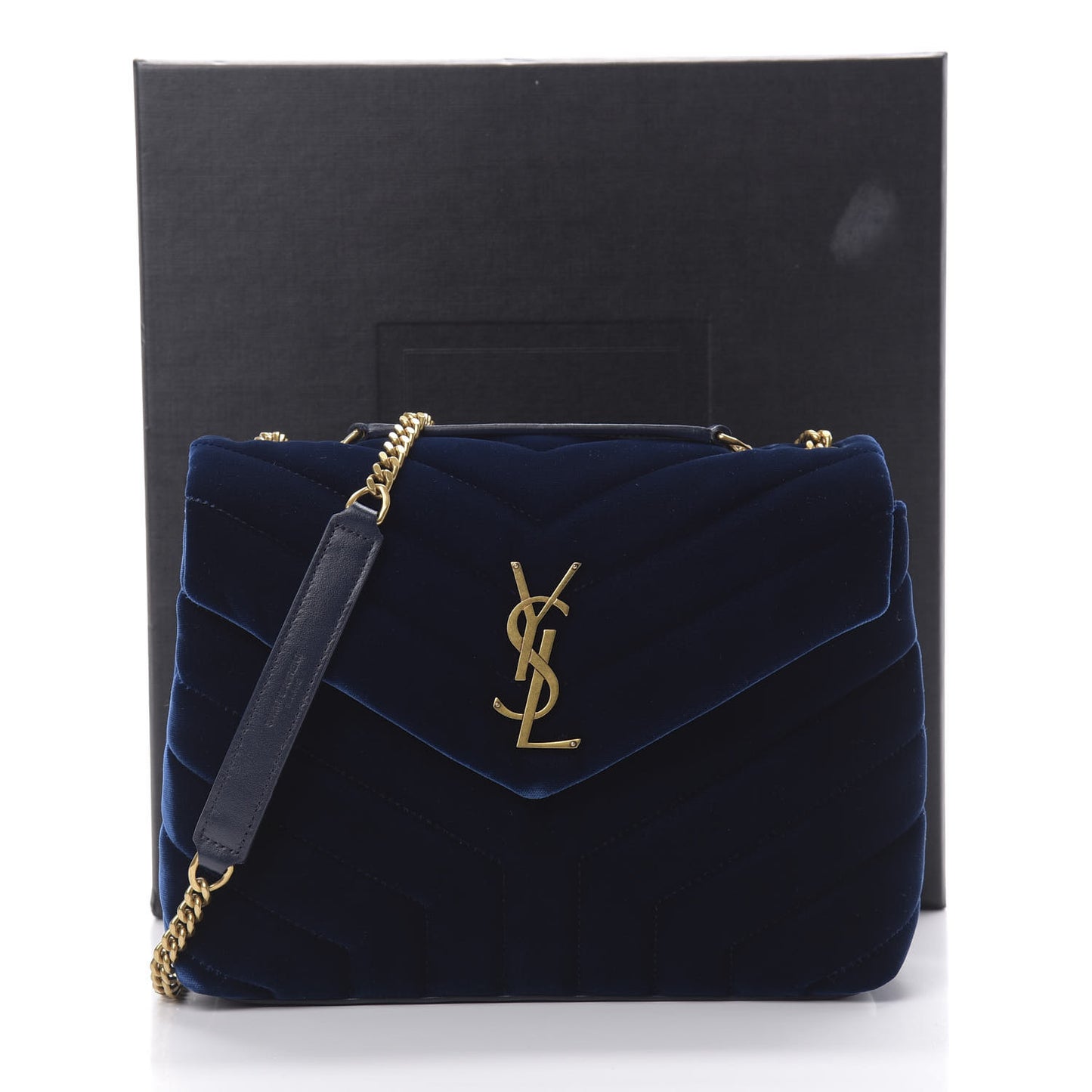 Velvet Y Quilted Monogram Small Loulou Chain Satchel Medium Blue