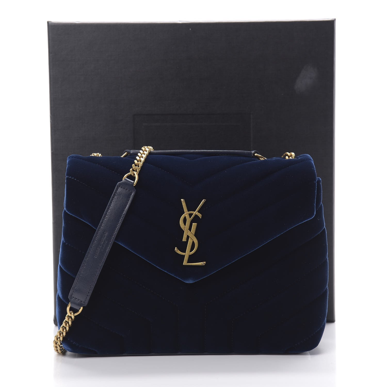 Saint Laurent Velvet Y Quilted Monogram Small Loulou Chain Satchel Medium Blue 13 of 13