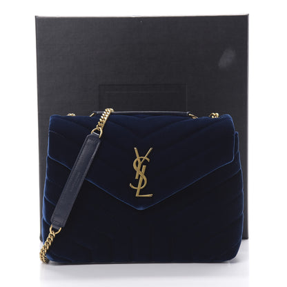 Saint Laurent Velvet Y Quilted Monogram Small Loulou Chain Satchel Medium Blue 13 of 13