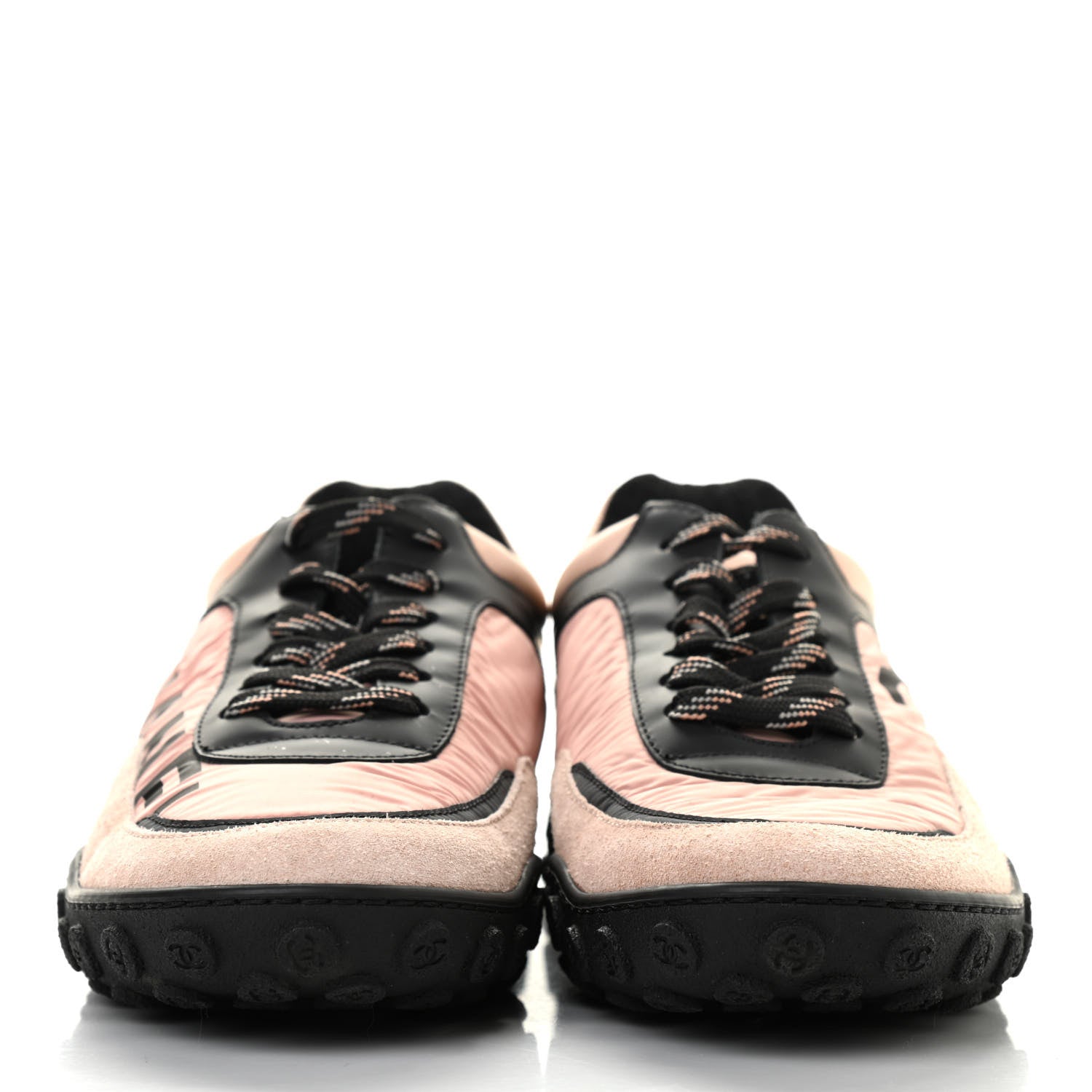 Chanel Nylon Calfskin Suede CC Womens Sneakers 35.5 Pink Black 3 of 7