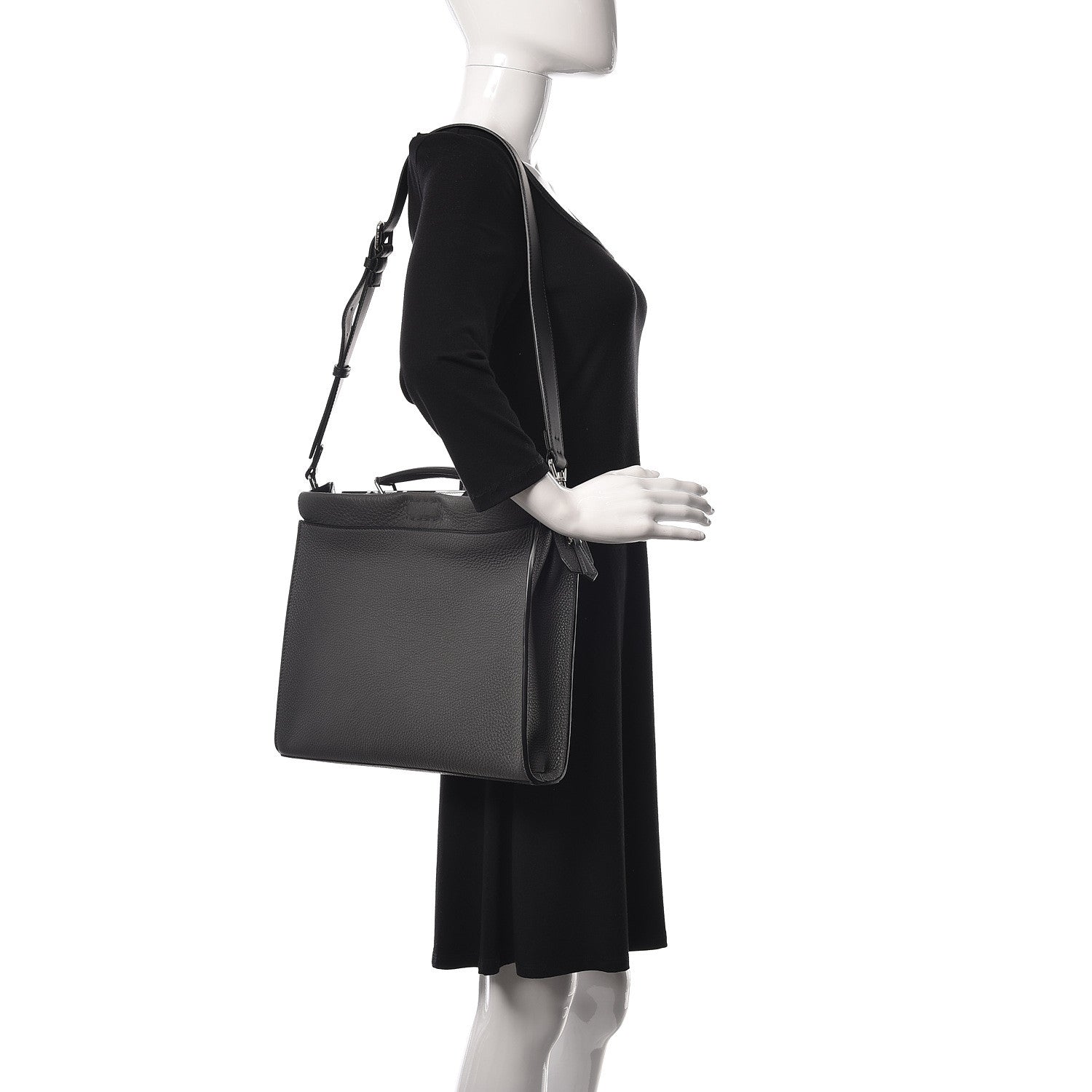 Fendi Calfskin FF Inlay Large Peekaboo Iconic Fit Satchel Asfalto 2 of 13