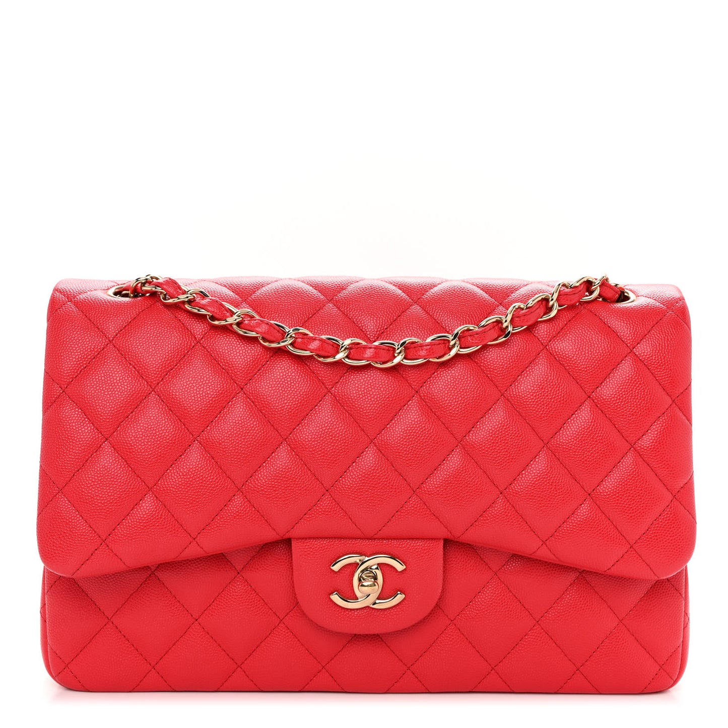 Caviar Quilted Jumbo Double Flap Red