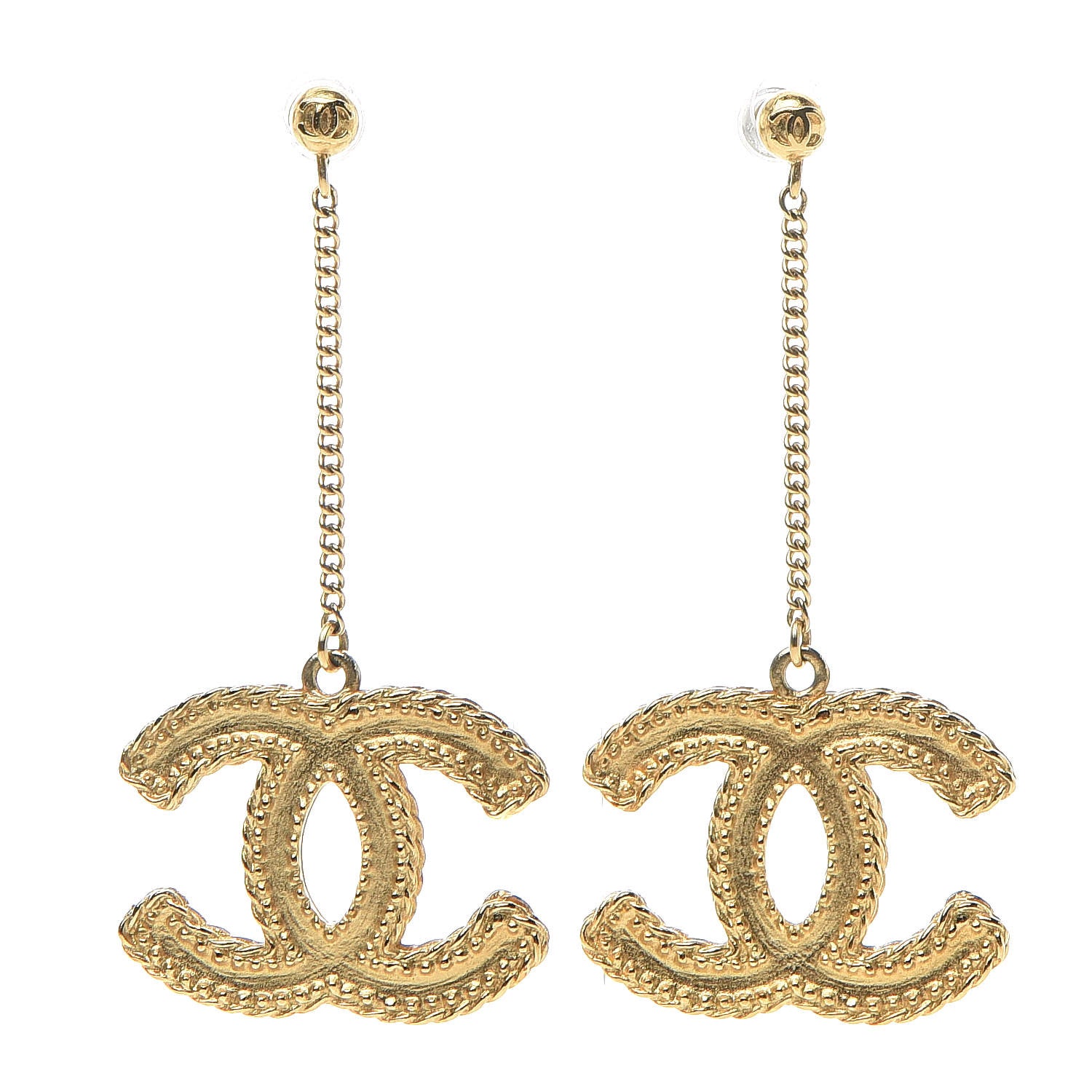 Chanel CC Drop Earrings Matte Gold 1 of 5