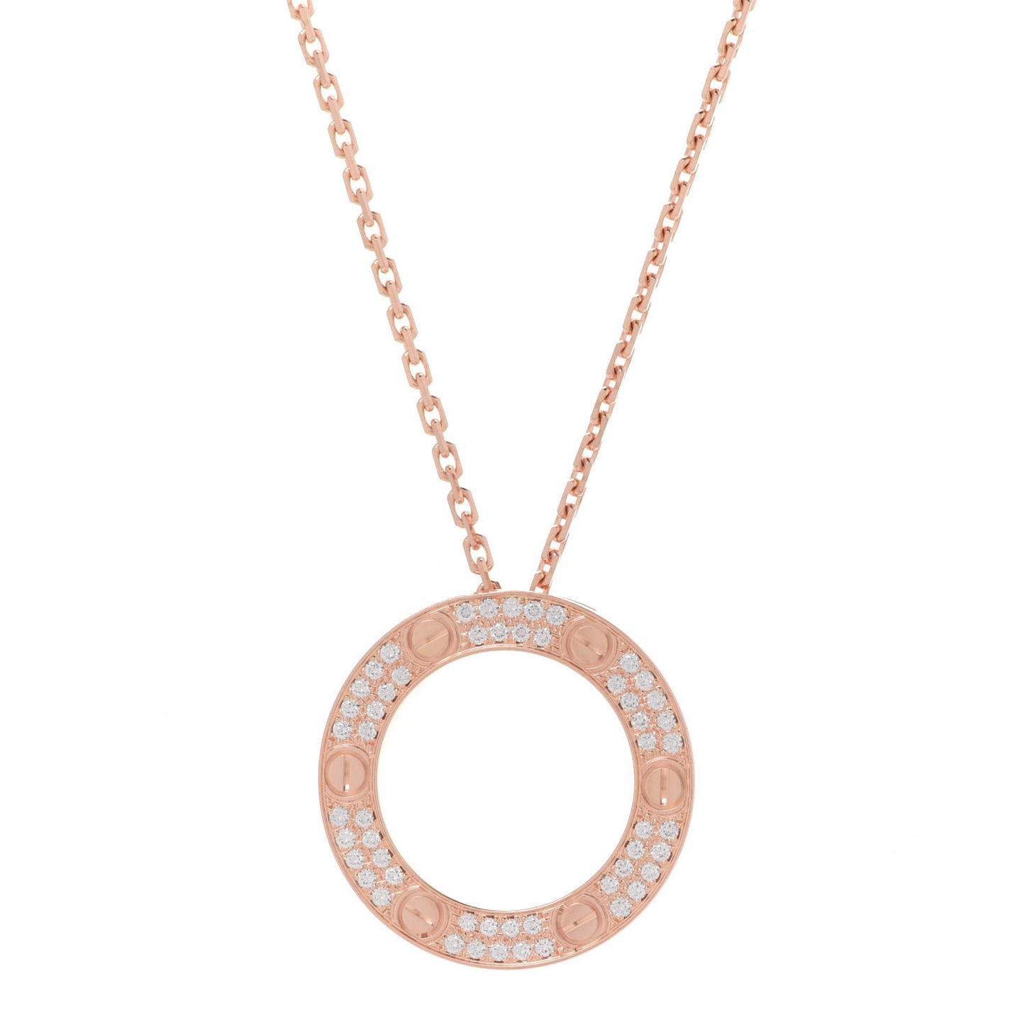 18K Pink Gold Diamond LOVE Paved Necklace