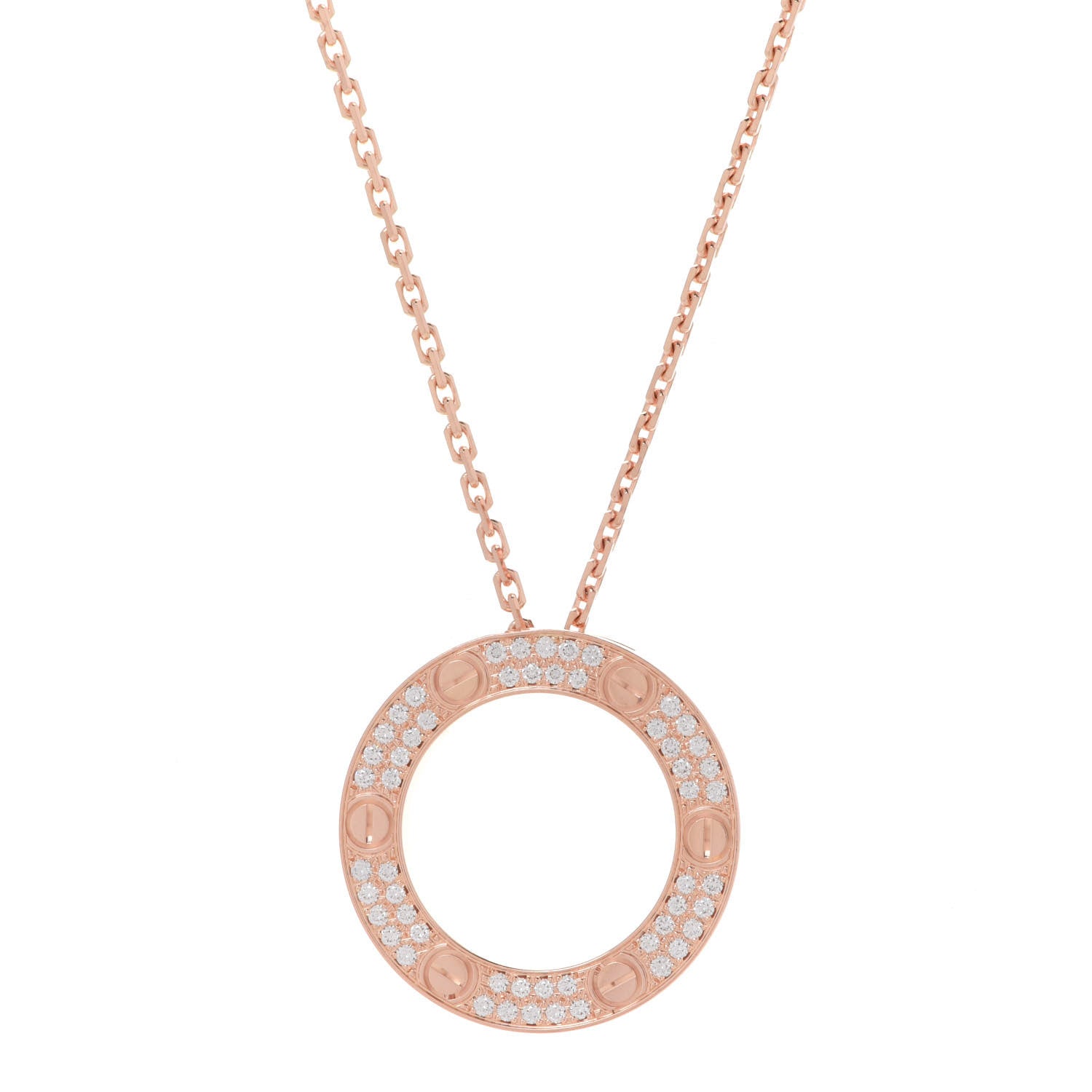 Cartier 18K Pink Gold Diamond LOVE Paved Necklace 4 of 7