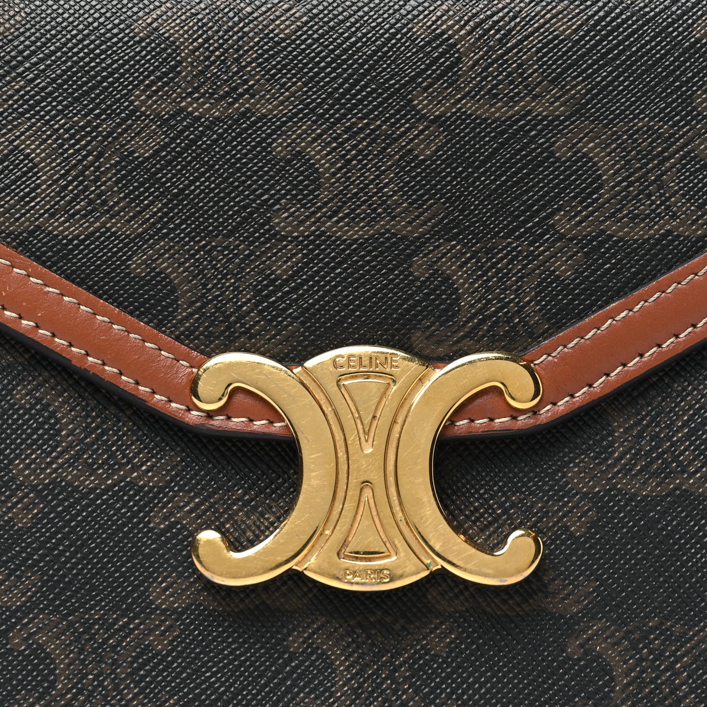 Triomphe Canvas Calfskin Envelope Bag Tan