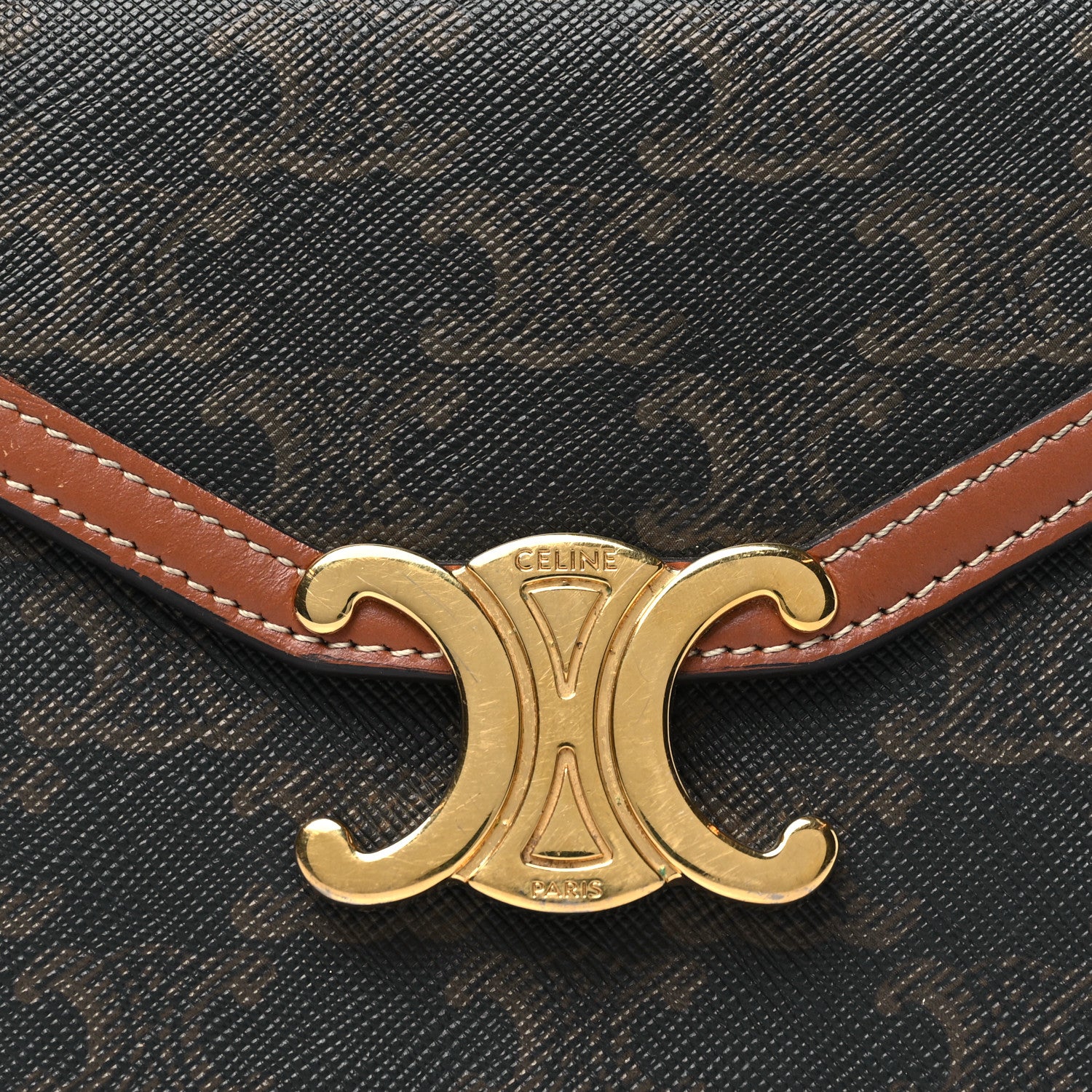 Celine Triomphe Canvas Calfskin Envelope Bag Tan 8 of 13