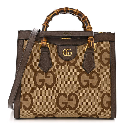 Gucci Monogram Jumbo GG Textured Dollar Calfskin Small Diana Tote Bag Camel Ebony New Acero 1 of 14
