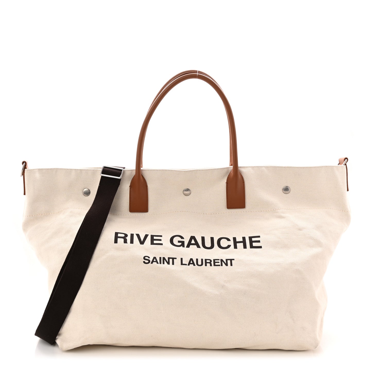 Linen Calfskin Rive Gauche Maxi Tote Grege et Noir