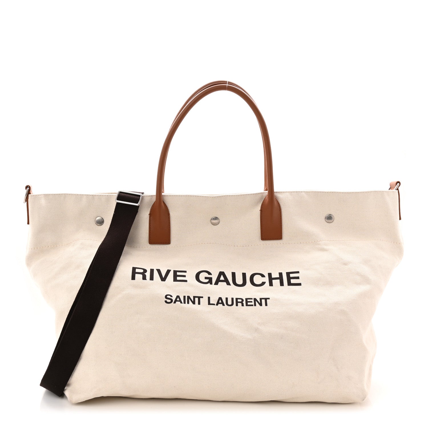 Saint Laurent Linen Calfskin Rive Gauche Maxi Tote Grege et Noir 1 of 19