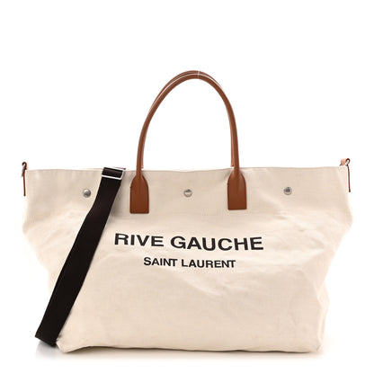 Saint Laurent Linen Calfskin Rive Gauche Maxi Tote Grege et Noir 1 of 19