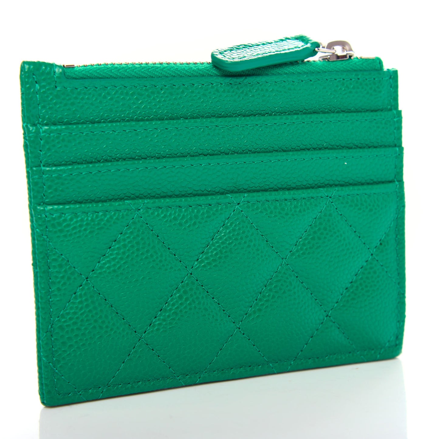 Caviar Quilted CC Zip Card Holder Green