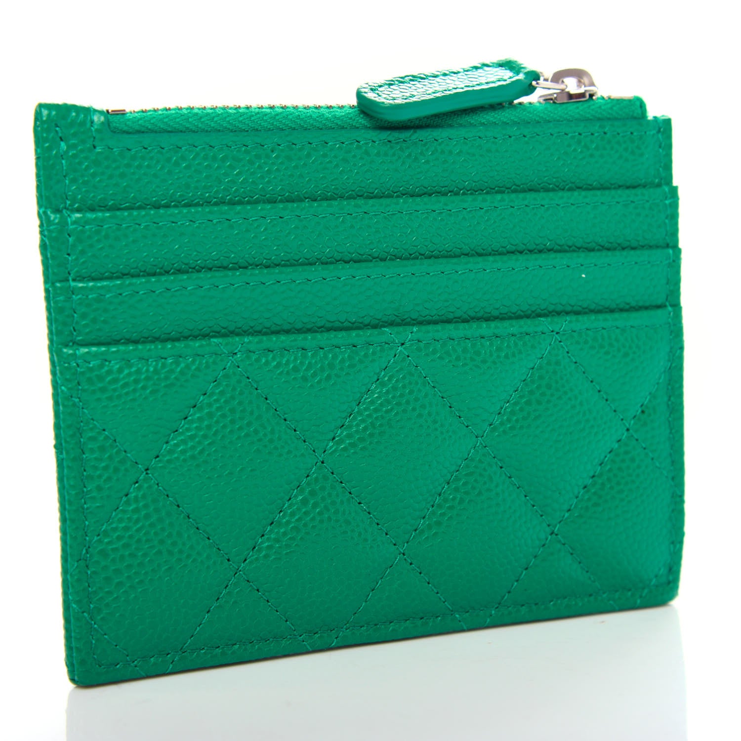 Chanel Caviar Quilted CC Zip Card Holder Green 3 of 8