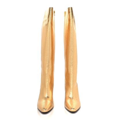 Saint Laurent Metallic Calfskin Python Embossed Knee Boot 40 Gold 2 of 9