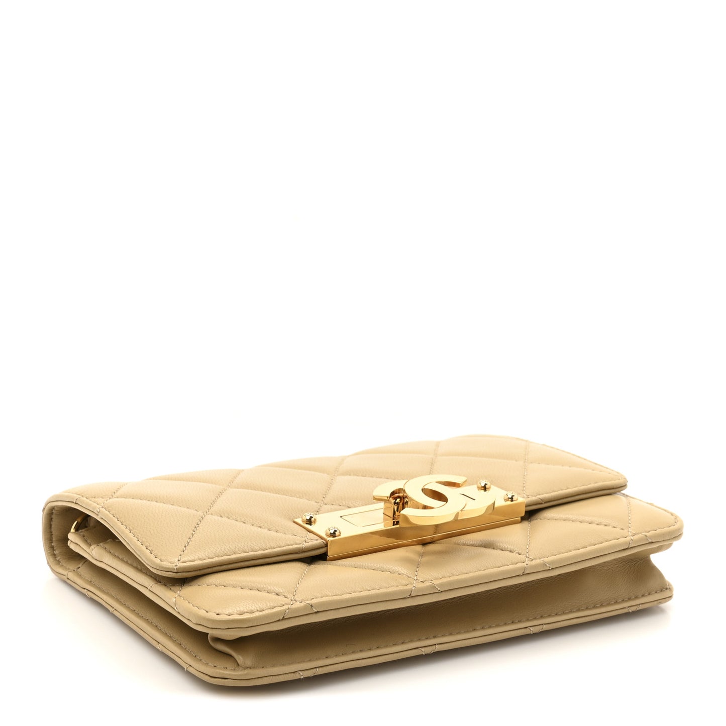 Lambskin Quilted Golden Class Wallet On Chain WOC Dark Beige