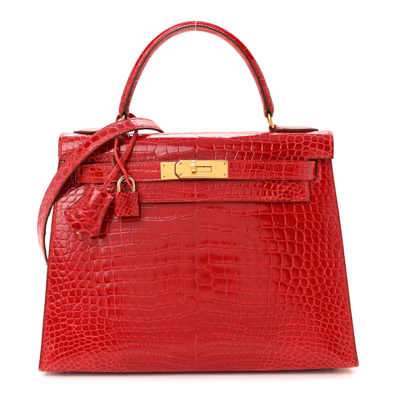 Hermes Shiny Porosus Crocodile Kelly Sellier 28 Rouge Vif 1 of 17