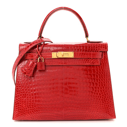Hermes Shiny Porosus Crocodile Kelly Sellier 28 Rouge Vif 1 of 17