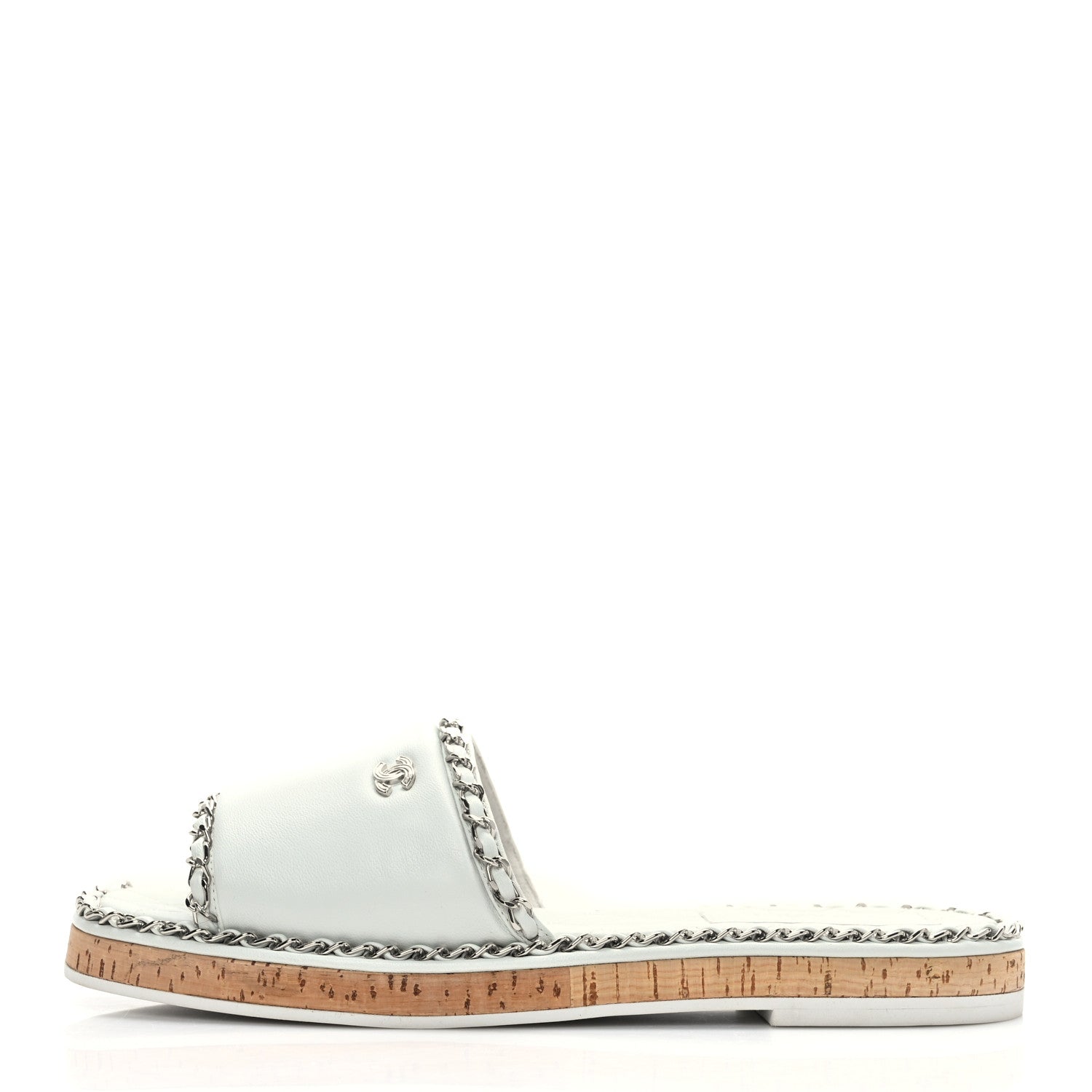 Chanel Lambskin Chain Cork Slide Sandals 41 White 1 of 8