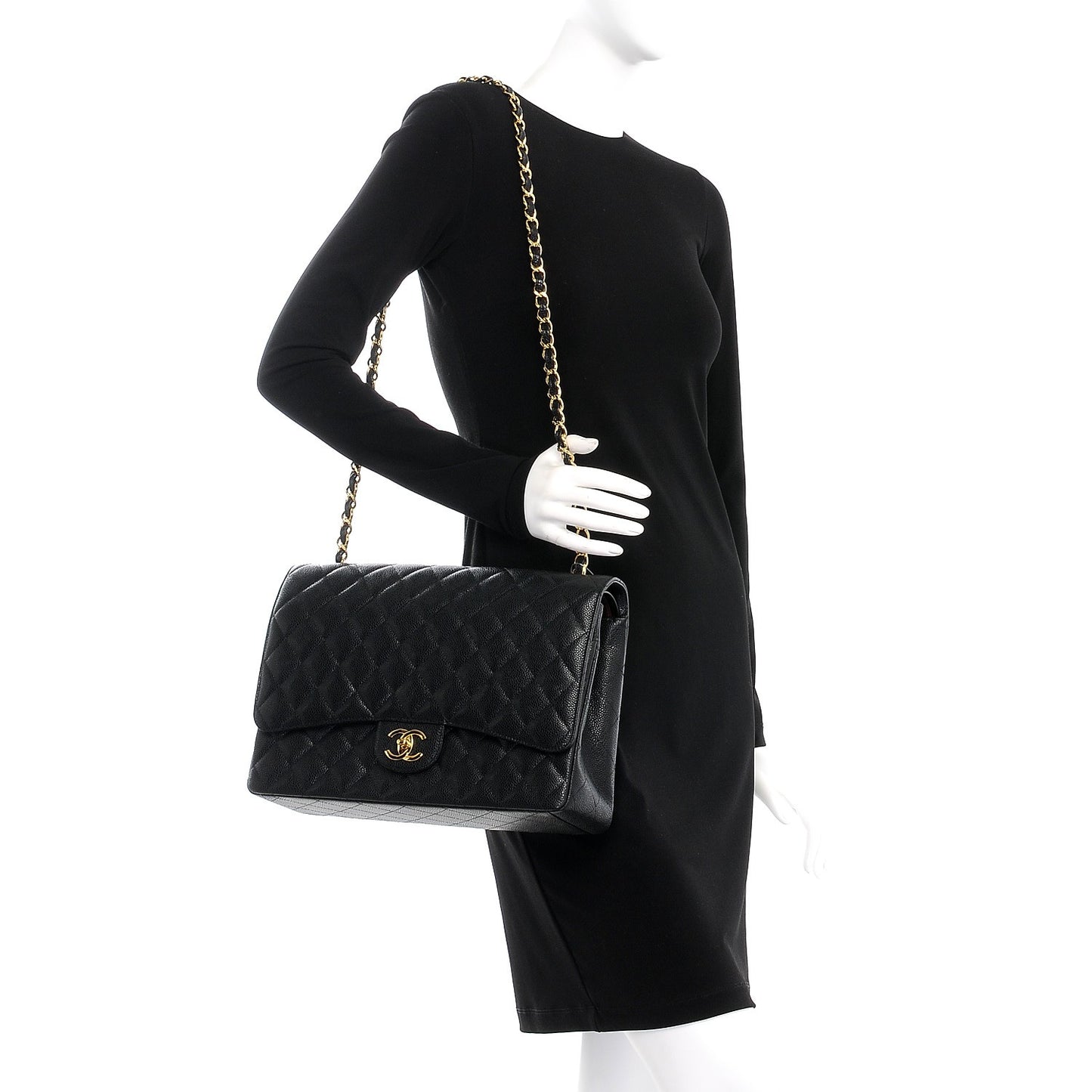 Caviar Quilted Maxi Double Flap Black