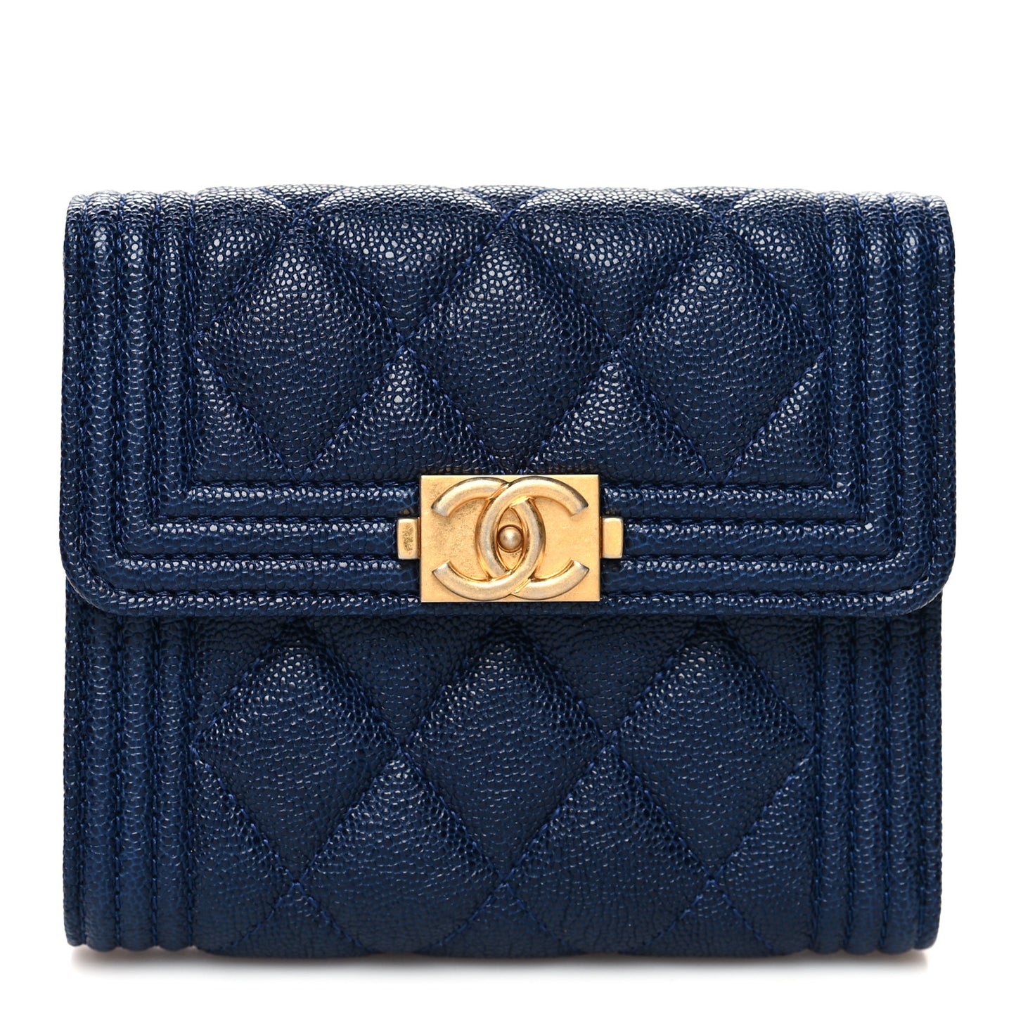 Caviar Quilted Small Boy Flap Wallet Blue