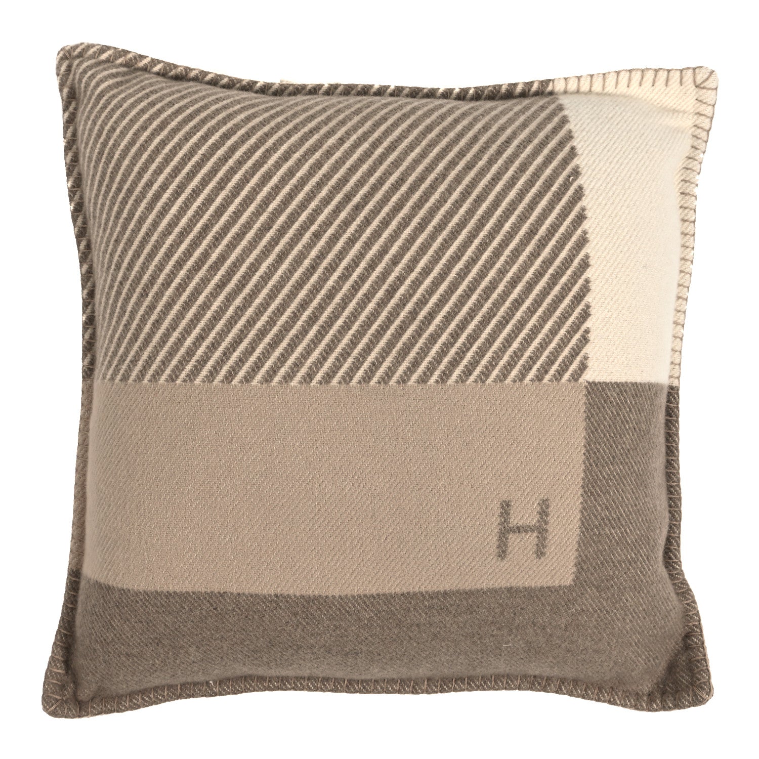 Hermes Wool Cashmere H Riviera Pillow Seigle 1 of 3