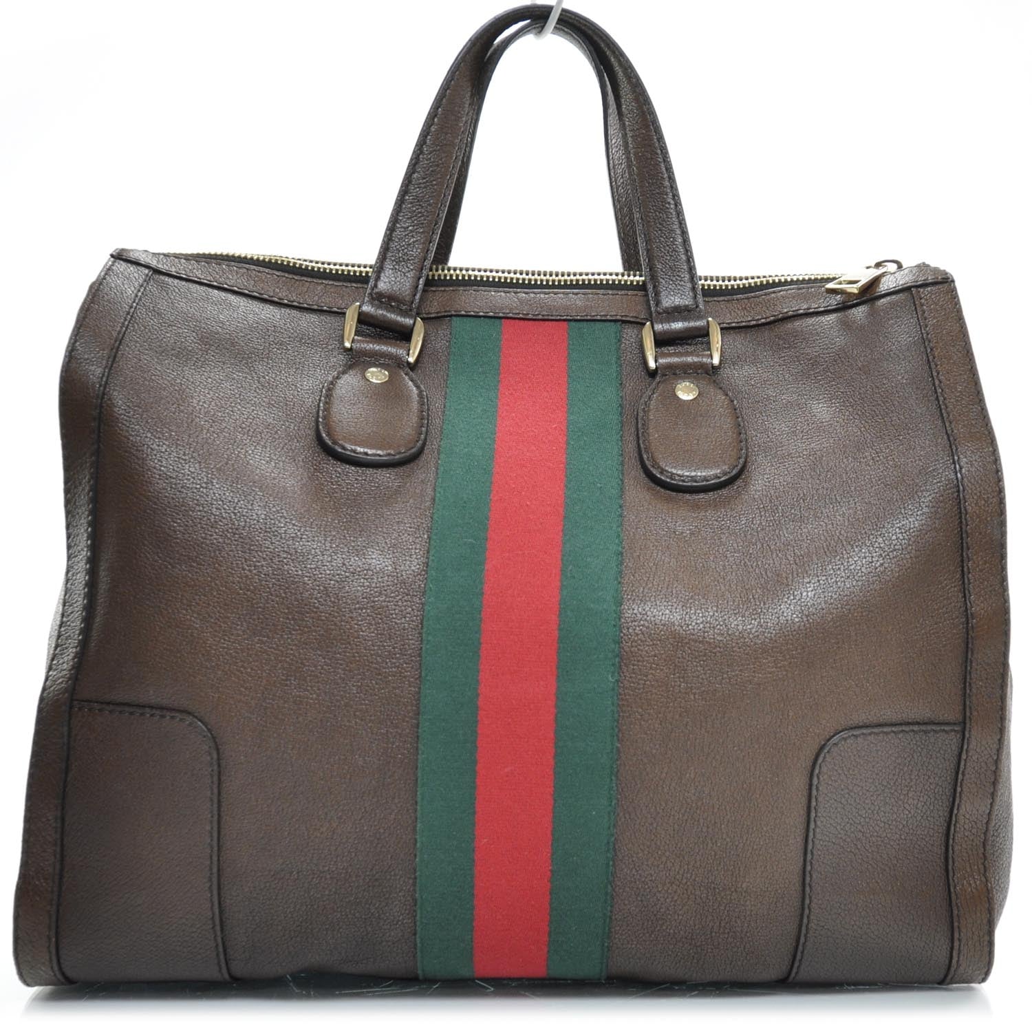 Gucci Leather Large Web Seventies Tote Brown 1 of 10