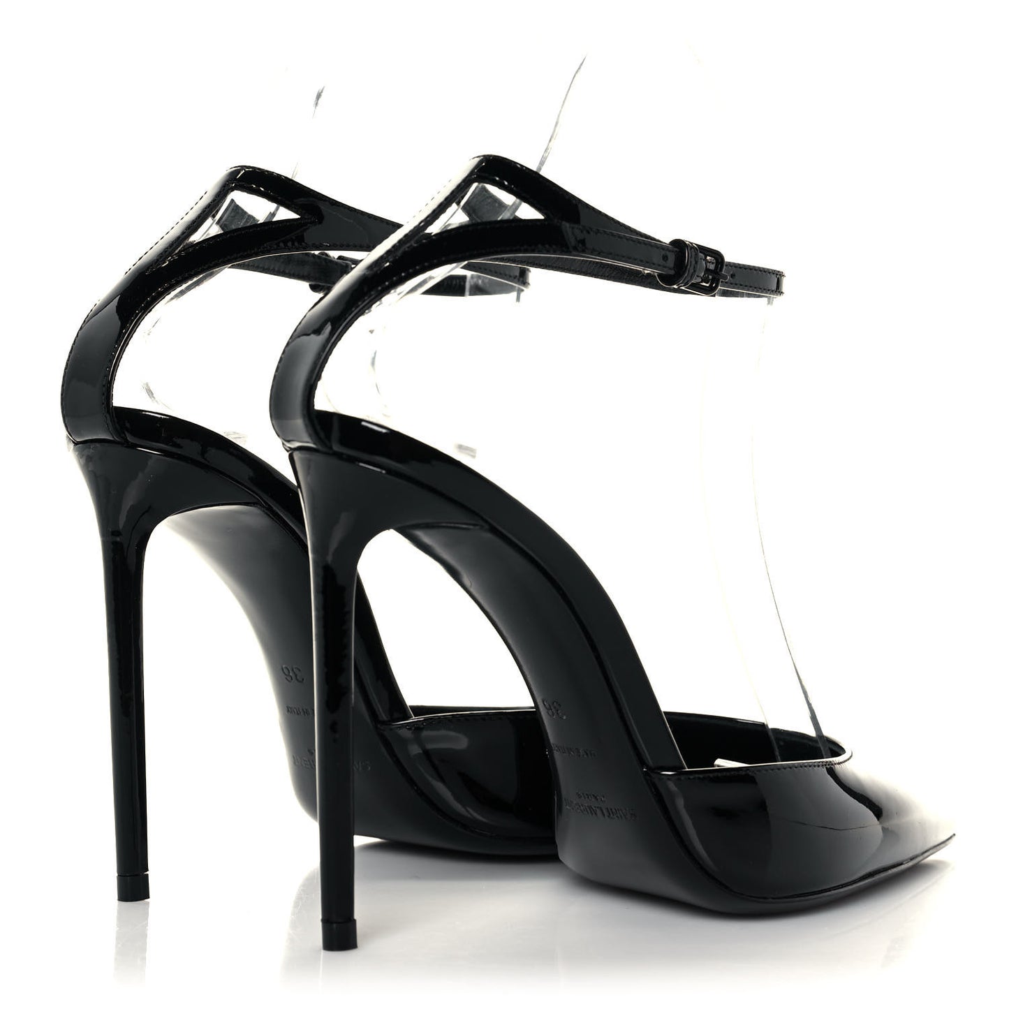 Patent Calfskin Zoe 105 Ankle Strap Pumps 36 Black