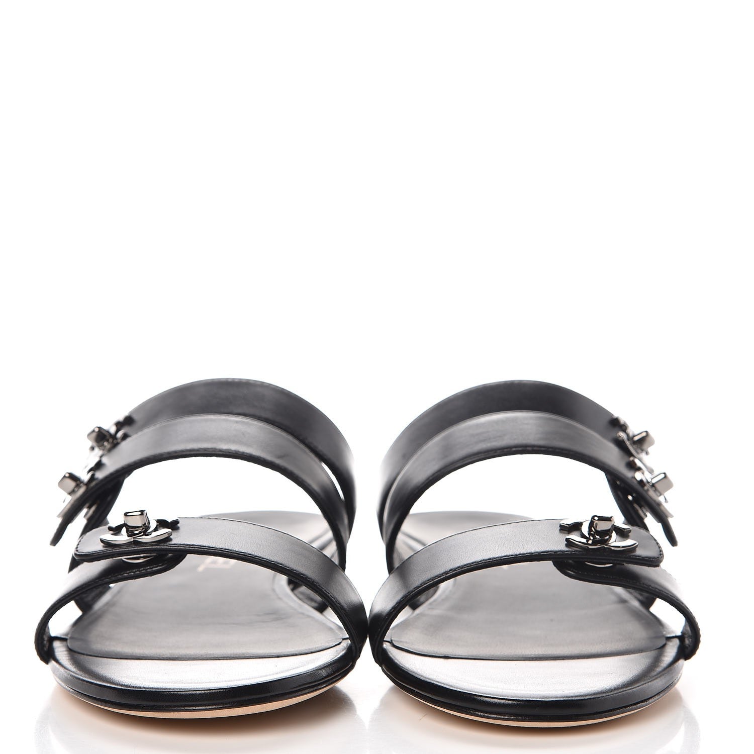 Chanel Calfskin CC Turnlock Mule Sandals 38 Black 2 of 9