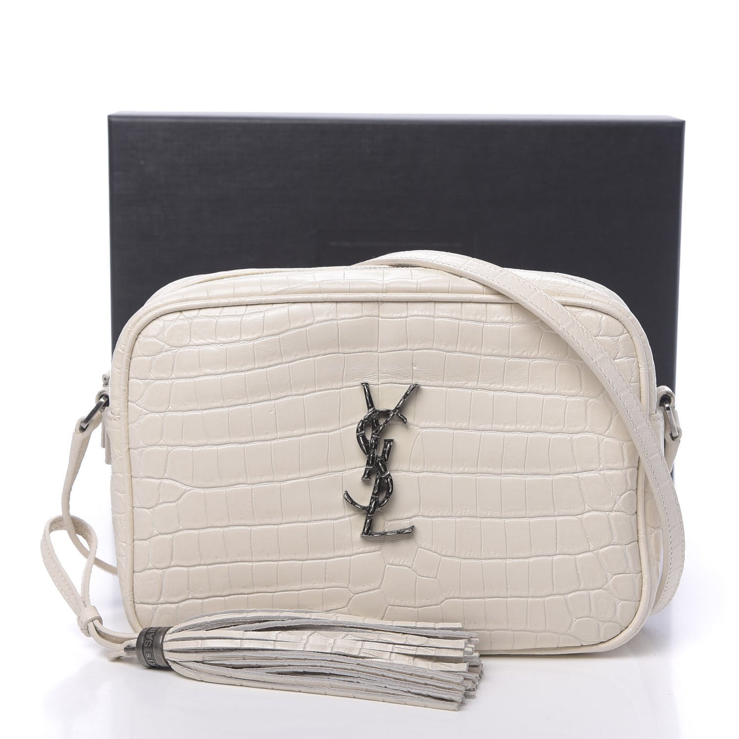 Calfskin Crocodile Embossed Monogram Lou Camera Bag White