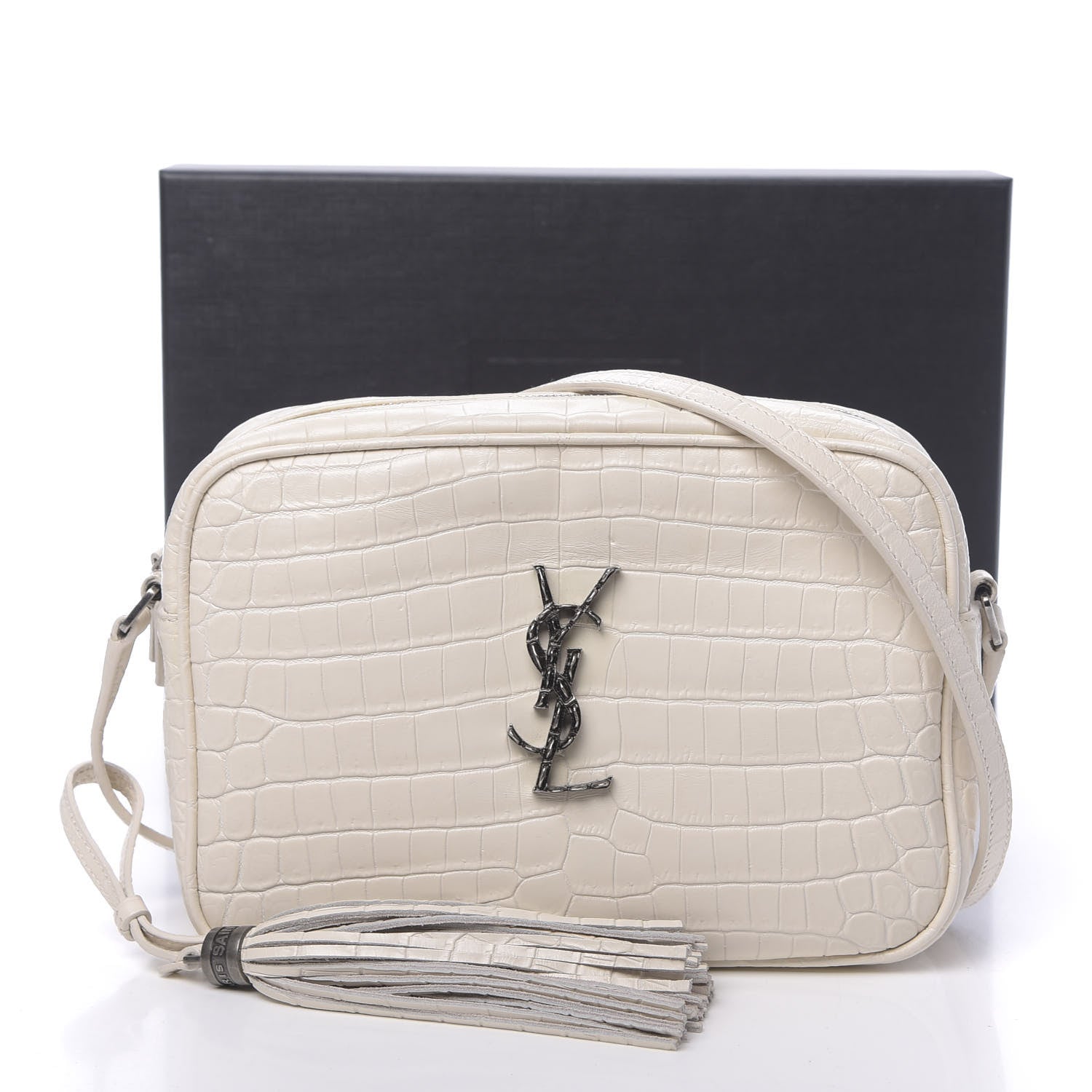 Saint Laurent Calfskin Crocodile Embossed Monogram Lou Camera Bag White 14 of 14