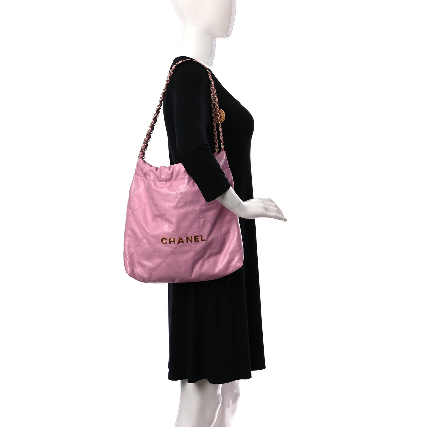 Shiny Calfskin Quilted Small Chanel 22 Pink