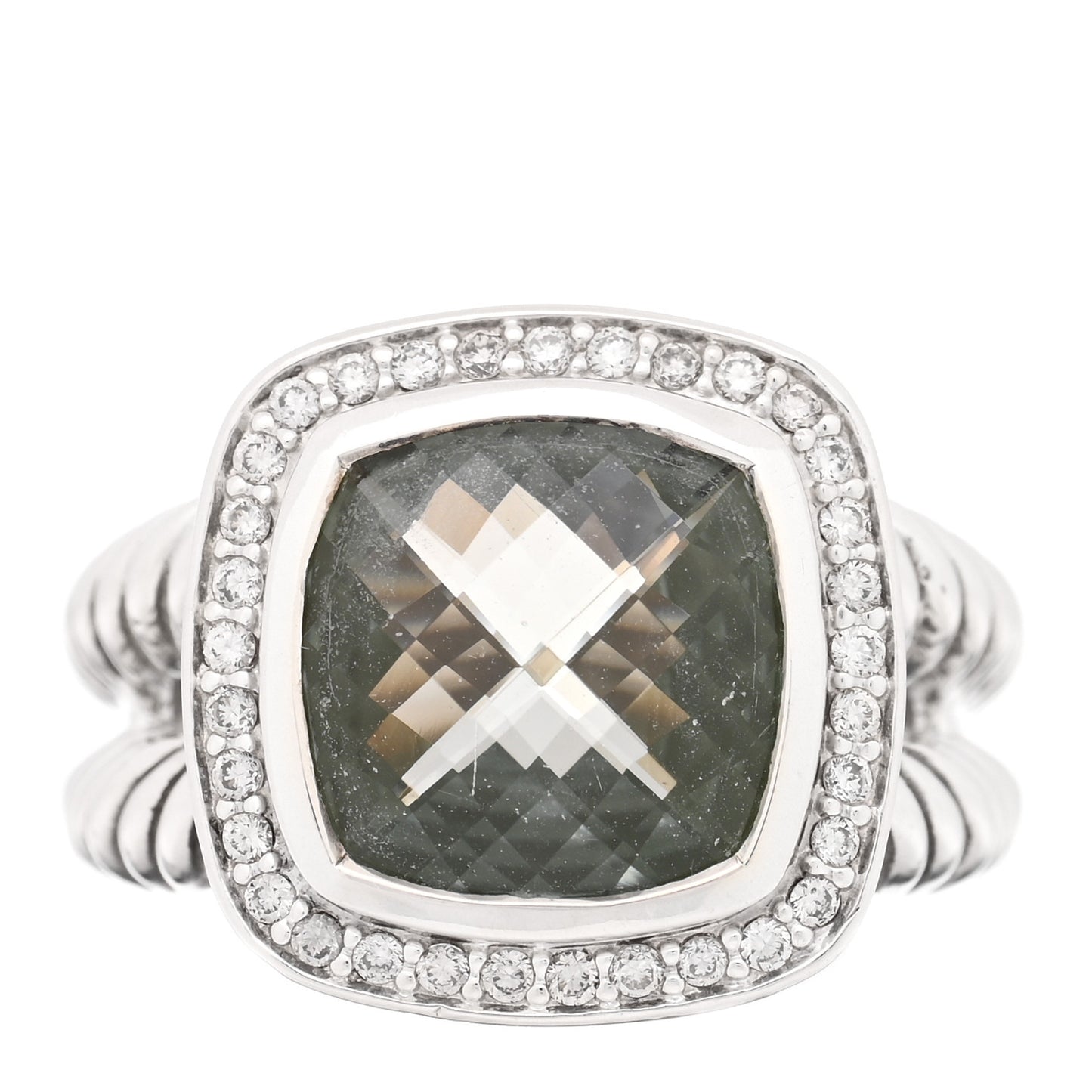 Sterling Silver Diamond Prasiolite 11mm Albion Ring 56 7.75 54 7