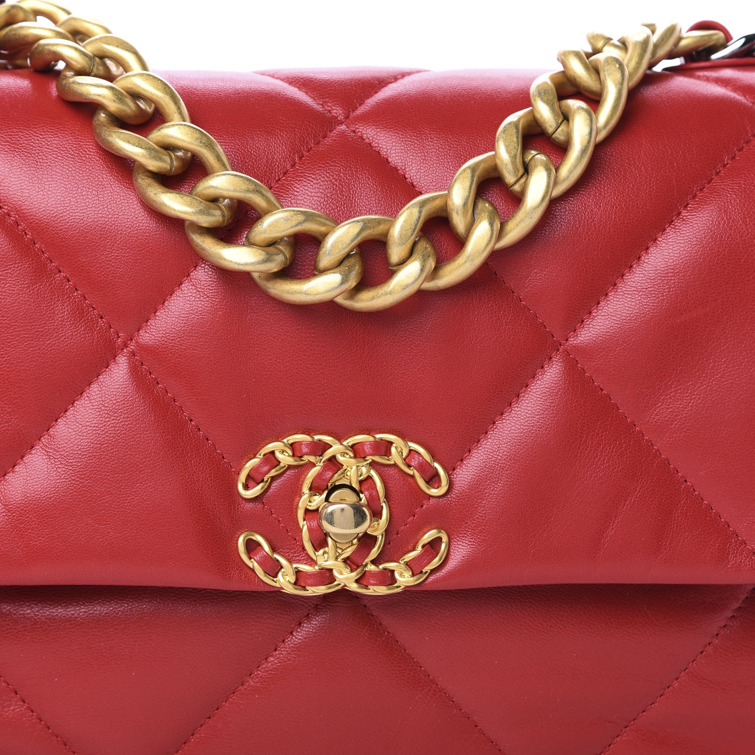 Chanel Lambskin Quilted Large 19 Flap Red 11 of 12