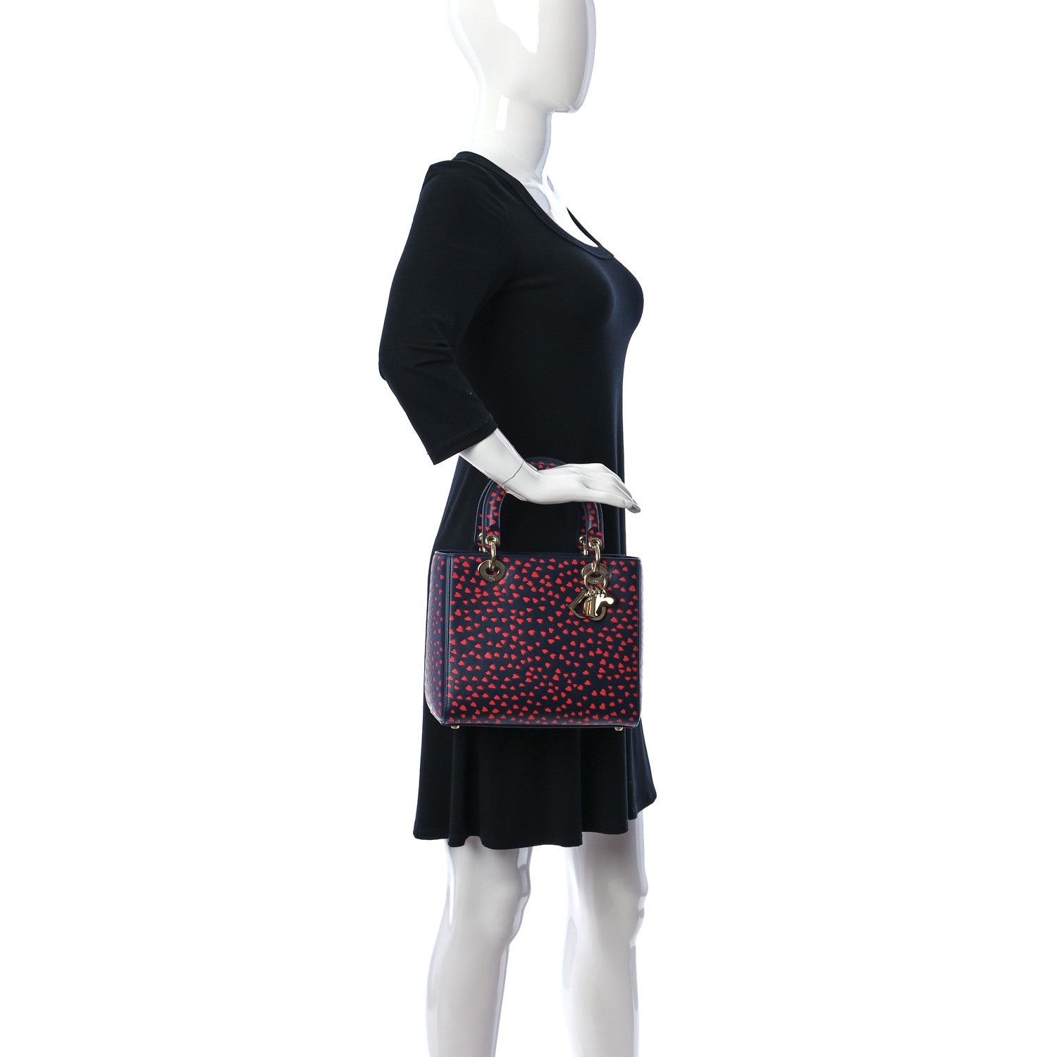Christian Dior Calfskin I Love Paris Medium Lady Dior Navy Red 2 of 9