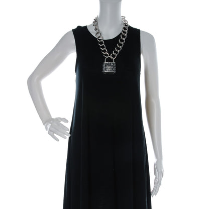 Chanel Tweed CC Oversized Padlock Chain Necklace Black Silver 2 of 4