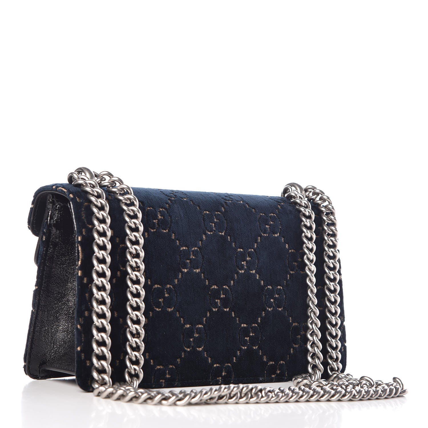 Gucci Velvet Skipper Crystal GG Monogram Small Dionysus Shoulder Bag Blue Beige Black 3 of 7