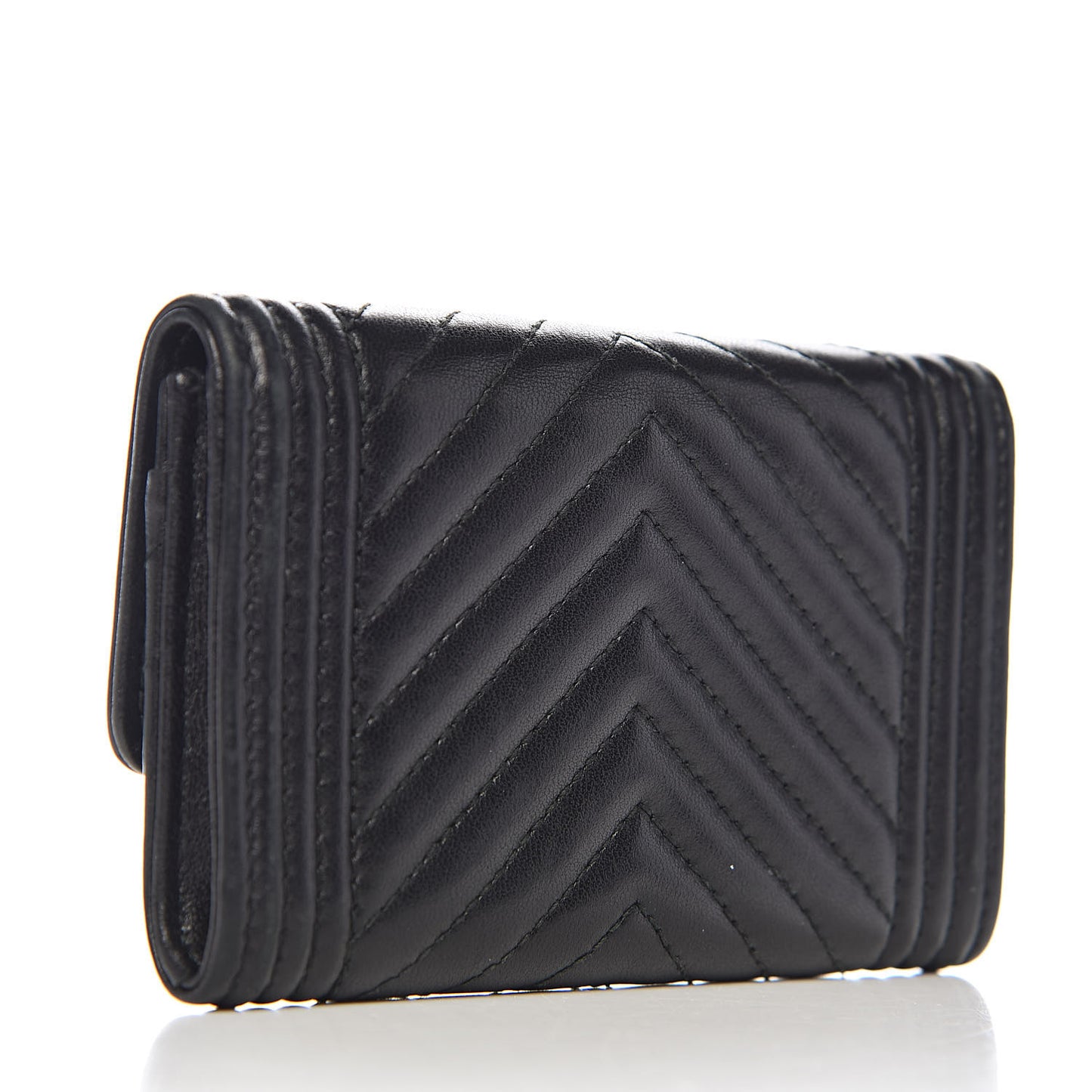 Lambskin Chevron Quilted Boy Card Holder Wallet Black
