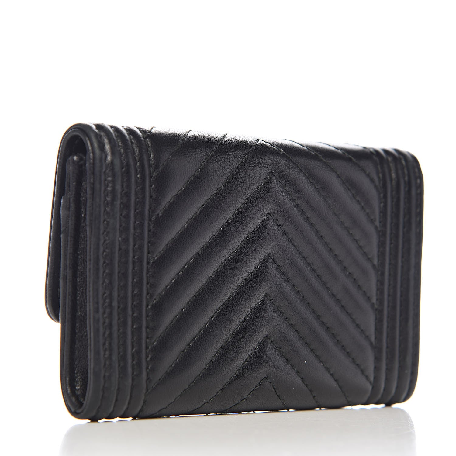 Chanel Lambskin Chevron Quilted Boy Card Holder Wallet Black 3 of 11