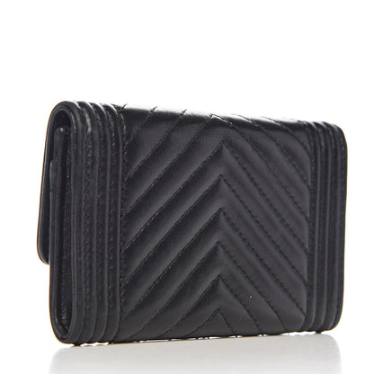 Chanel Lambskin Chevron Quilted Boy Card Holder Wallet Black 3 of 11