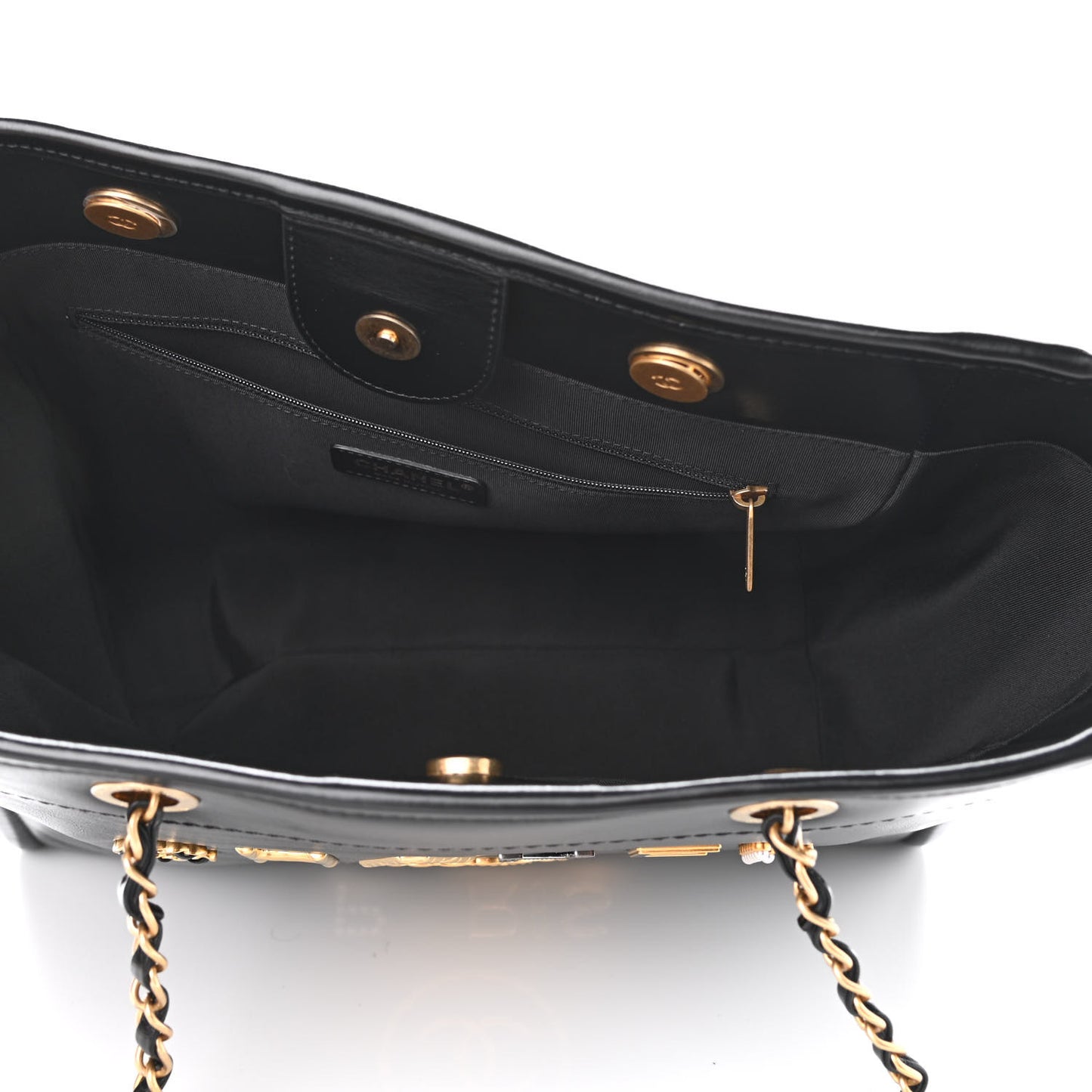 Aged Calfskin Small Charms Deauville Tote Black