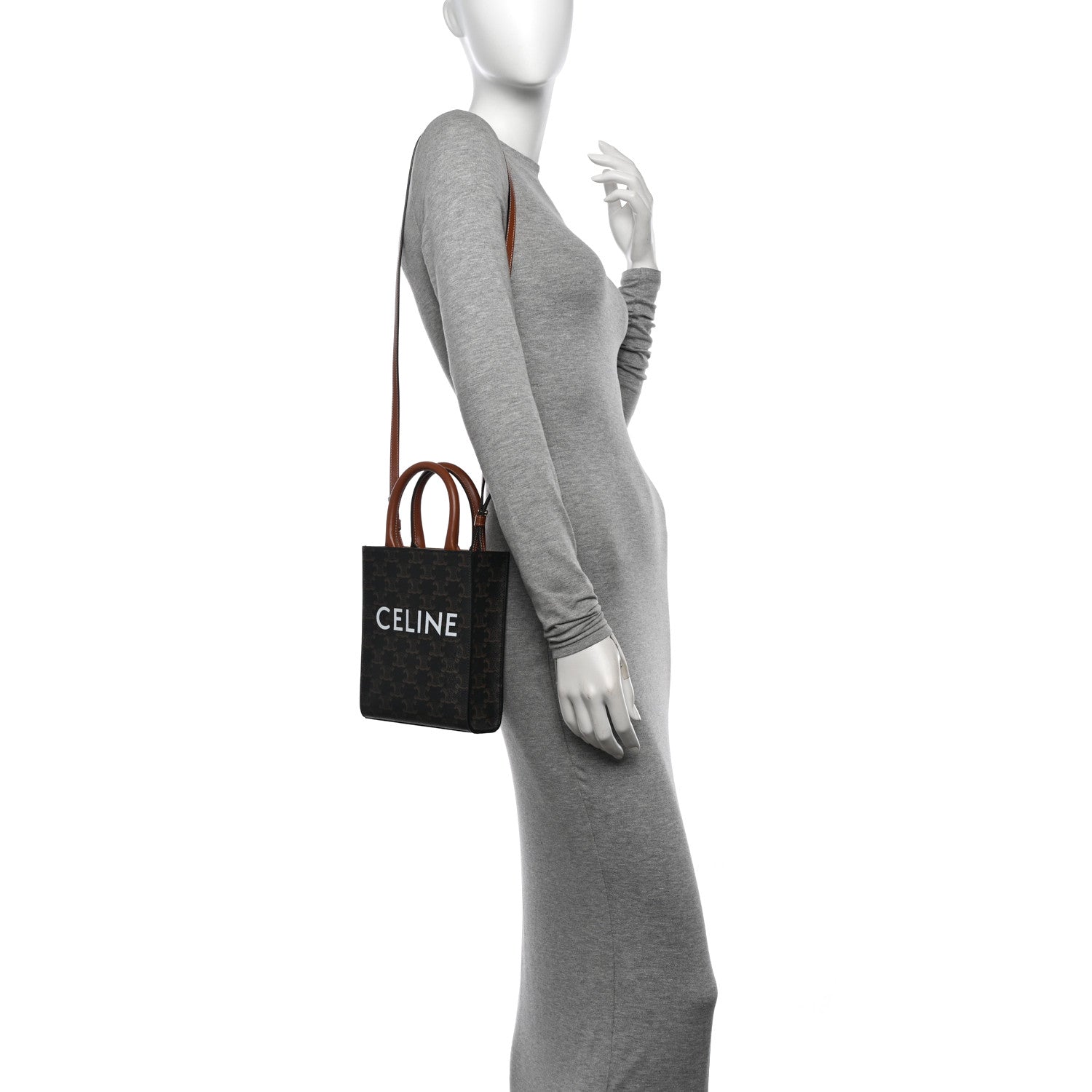 Celine Triomphe Canvas Calfskin Mini Vertical Cabas Tan 2 of 10