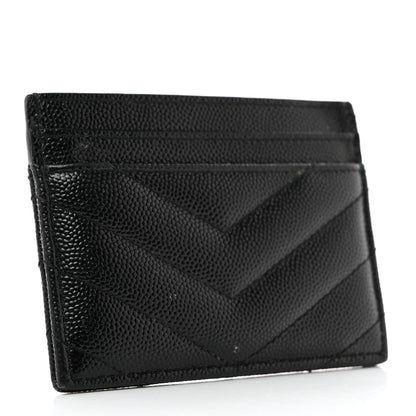 Saint Laurent Grain De Poudre Matelasse Chevron Monogram Credit Card Case Black 6 of 16
