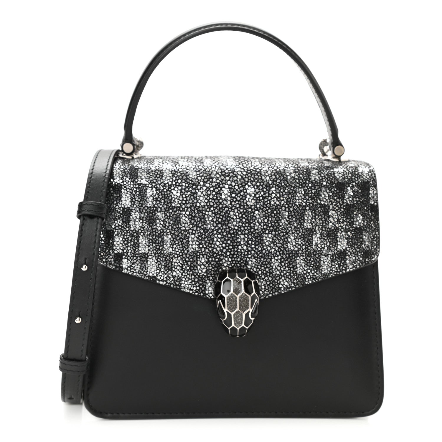 Bulgari Calfskin Galuchat Serpenti Forever Crossbody Black 2 of 7