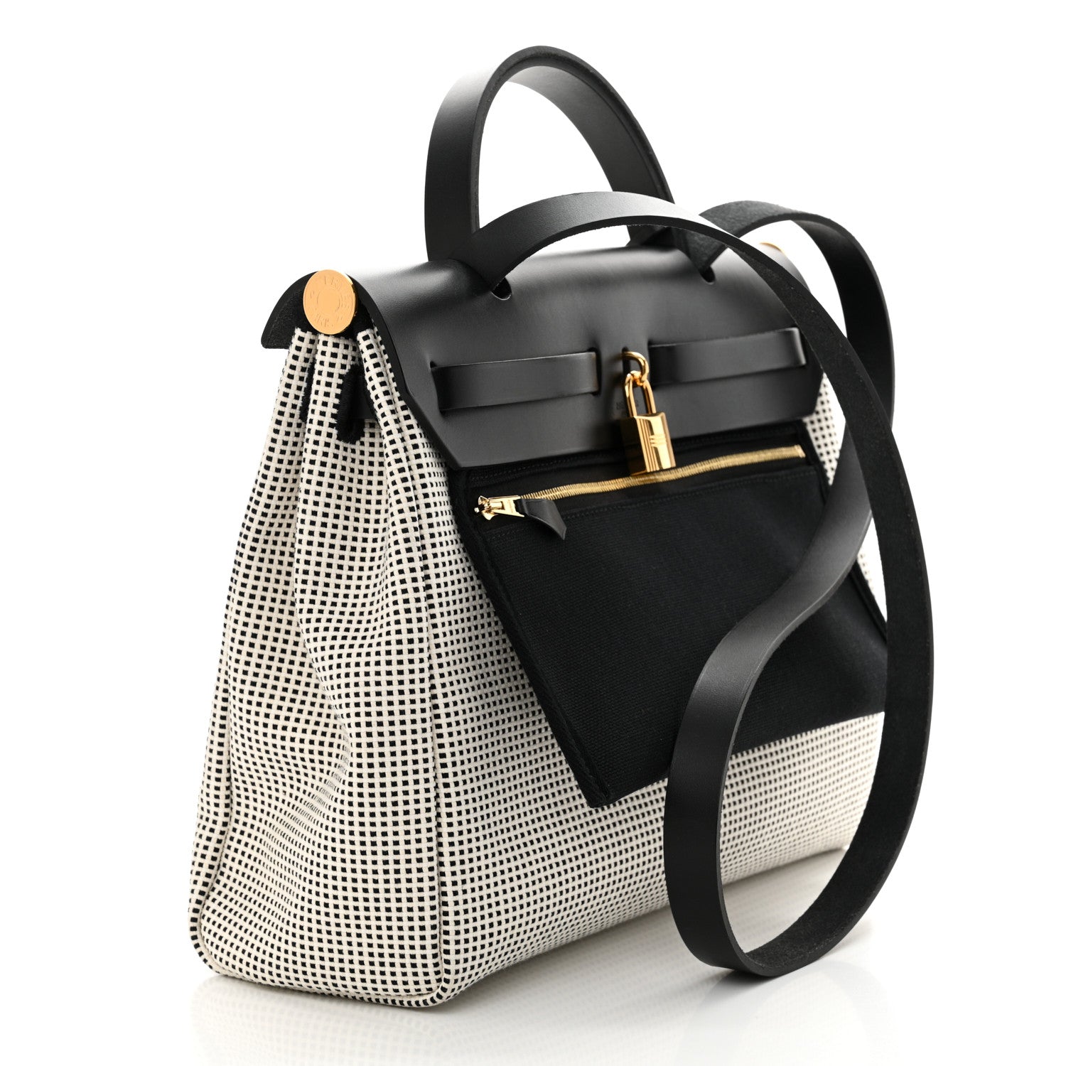 Hermes Vache Hunter Toile Quadrille Viking Herbag Zip Retourne 31 PM Ecru Black 4 of 11