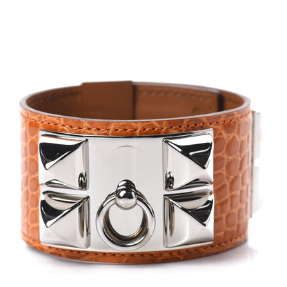 Hermes Shiny Alligator Collier De Chien CDC Bracelet Orange 3 of 7