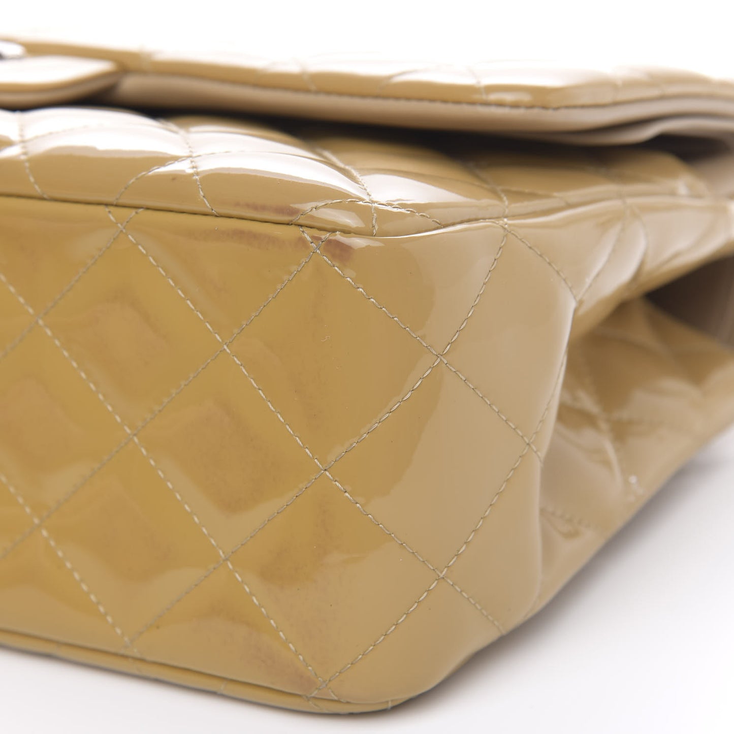Patent Quilted Jumbo Double Flap Beige