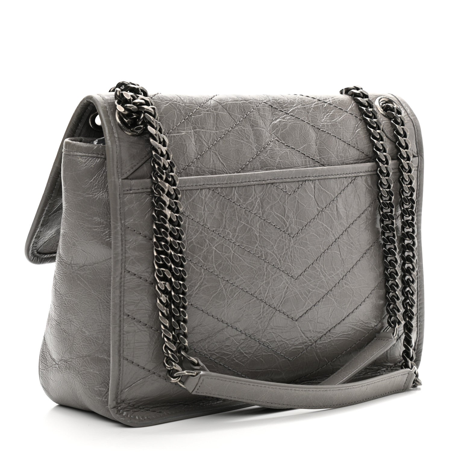 Saint Laurent Crinkled Calfskin Matelasse Monogram Medium Niki Chain Satchel Fog 3 of 13