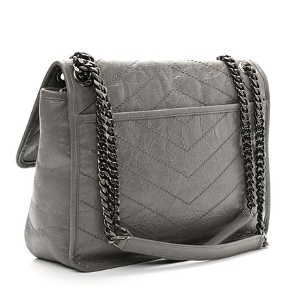 Saint Laurent Crinkled Calfskin Matelasse Monogram Medium Niki Chain Satchel Fog 3 of 13